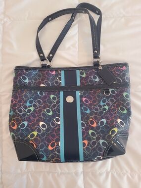 Coach Multicolor Patterned Women’s Tote Bag with Striped Accent